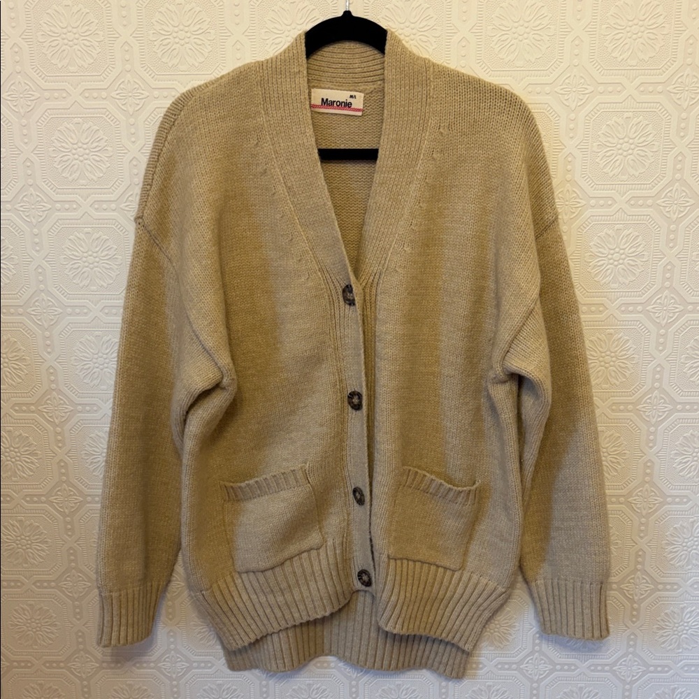 Maronie Beige Button-Up Oversized Knit Cardigan Size M/L